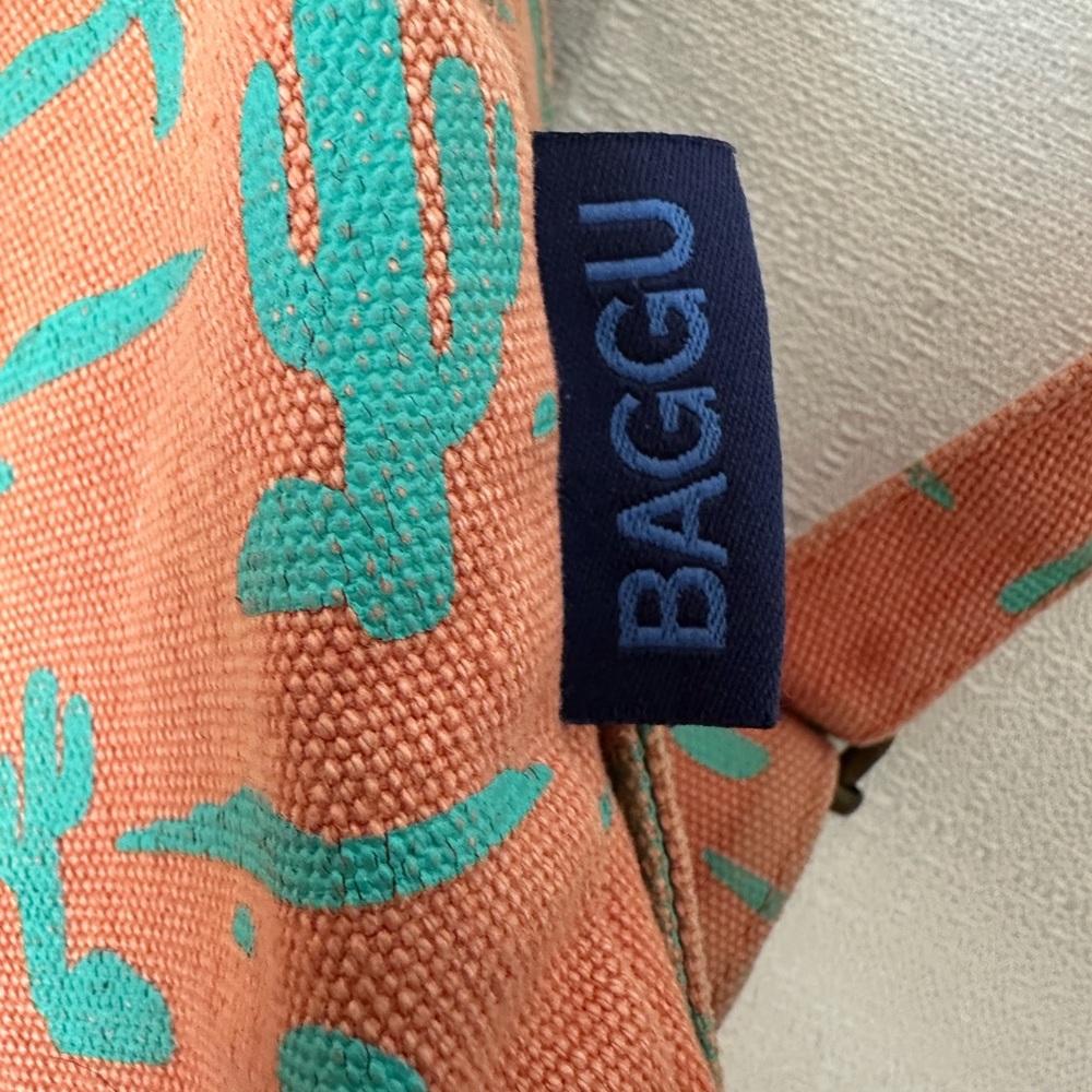 Baggu Backpack Recycled Cotton Peach Orange w/ Cactus Print. EUC